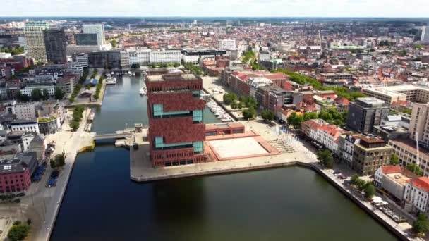 Museu Aan Stroom Museu Localizado Longo Rio Scheldt Distrito Eilandje — Vídeo de Stock