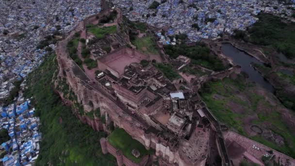 Hihetetlen Légi Panorámás Kilátás Nyílik Jodhpur Mehrangarh Erődre Felülről — Stock videók