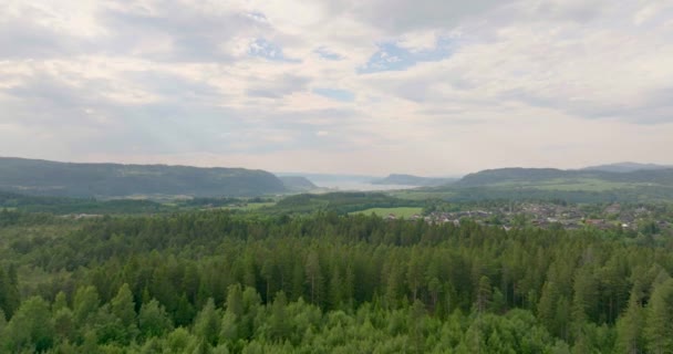 Vôo Aéreo Vale Paisagem Agrícola Voe Acima Noruega Ambiente Rural — Vídeo de Stock