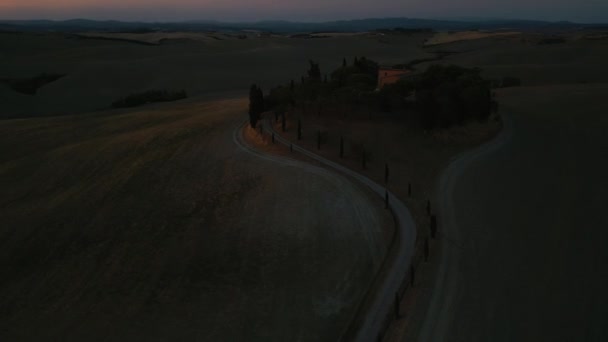 Val Orcia Pienza Sunset Aerial Famous Nature Valley Medieval Tuscany — Stock Video