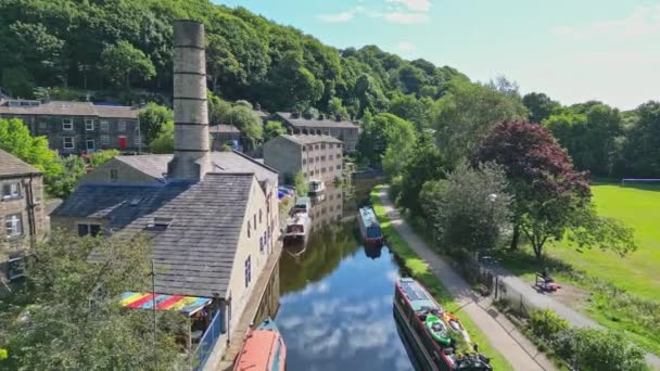 Nagranie Wideo Hebden Bridge Uroczego Starego Młyna Tekstylnego Kanale Rochdale — Wideo stockowe