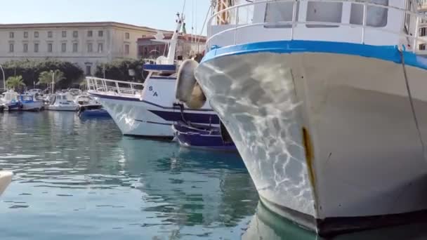 Palermo Harbour Castello Mare Luxury Yachts Boats Water Reflections — Vídeos de Stock