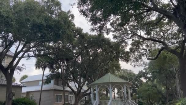 Ρομαντικό Gazebo Ζωντανά Δέντρα Βελανιδιάς Στο Kiawah Island — Αρχείο Βίντεο