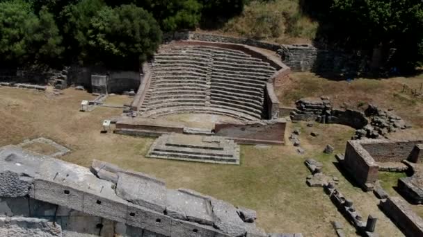 Filmische Luftaufnahme Archäologischen Park Von Apollonia Die Struktur Der Bouleuterion — Stockvideo