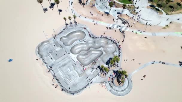 Vista Aérea Aérea Sobre Venice Beach Skate Park 2028 Olympic — Vídeo de Stock