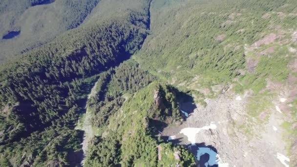 Forested Mountain Summits Aerial Fly Back Mackenzie Range Vancouver Island — стокове відео