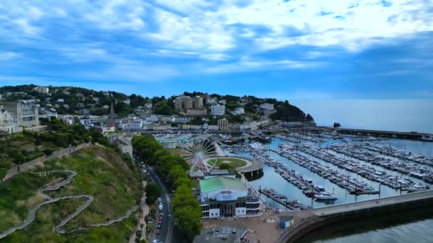 Torquay Marina Devon Drone Flyover 30Fps — Stockvideo