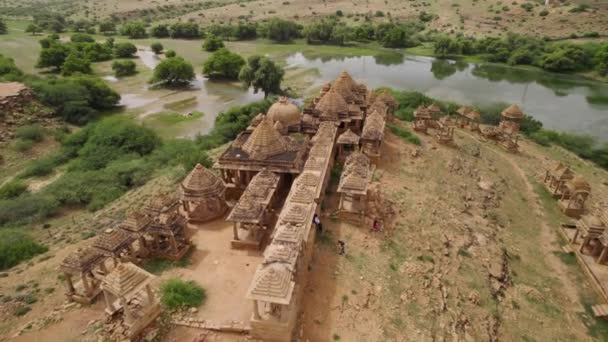 Incredible Aerial Footage People Bada Bagh Sandstone Cenotaphs Next River — 비디오