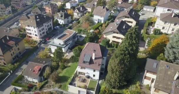 Drone Aerial View Residential Area Lausanne Town Houses Trees Capital — 图库视频影像