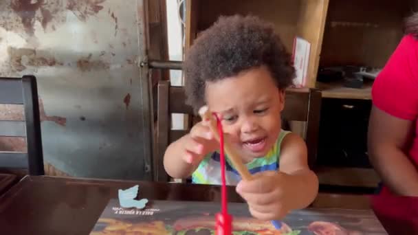 Cute Expressive Two Year Old African European Child Playing His — Vídeos de Stock