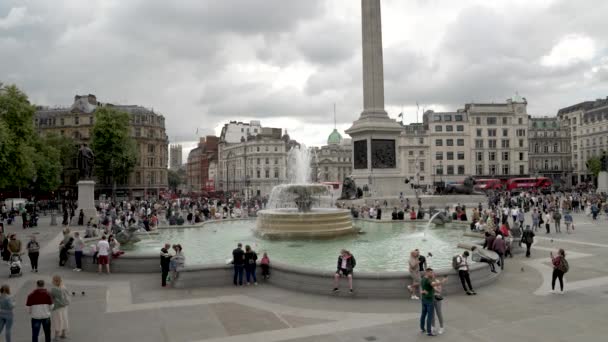 People Enjoying Trafalgar Square London Slow Motion — Stock Video