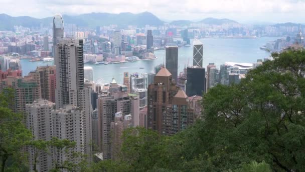 Вид Горизонт Острова Гонконг Туристического Сайта Peak — стоковое видео