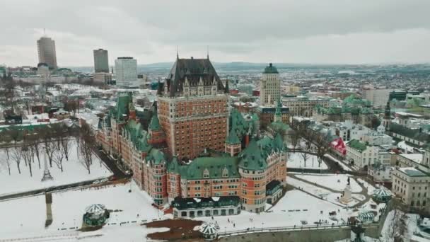 Flying Quebec Castle Chateau Frontenac — Stock Video