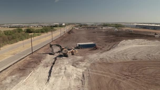 Excavation Site Loader Digs Dirt Fill Dump Truck — Stock Video