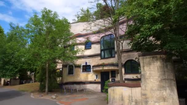 Floresta Espiral Waldspirale Darmstadt Hundertwasser Famoso Colorido Alemanha Fachada Casa — Vídeo de Stock