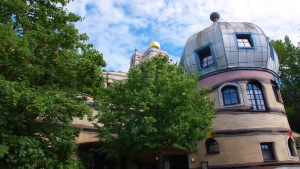 Forest Spiral Waldspirale Darmstadt Hundertwasser Famous Colorful Germany Facade Sunny — Stock Video