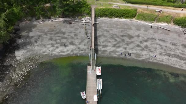 Vista Aérea Del Muelle Público Sharpe Cove Isla Fidalgo — Vídeo de stock
