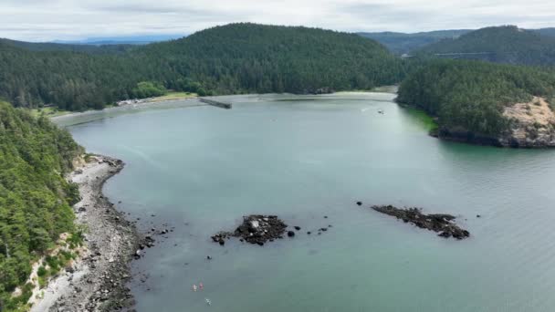 Letecký Pohled Bowman Bay Zatažený Den Pnw — Stock video