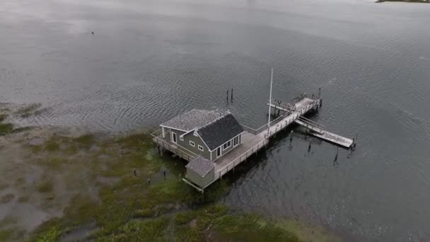 Uma Vista Aérea Sobre Pântanos Sal Hempstead Dia Nublado Drone — Vídeo de Stock