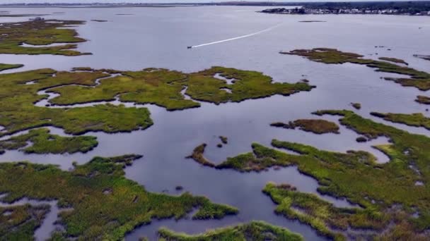 Aerial View Salt Marshes Hempstead Cloudy Day Camera Truck Right — Stock Video