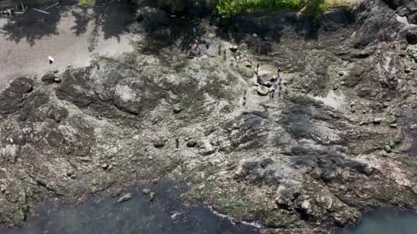 Inquadratura Aerea Orbitante Persone Che Esplorano Nelle Piscine Marea Rosario — Video Stock