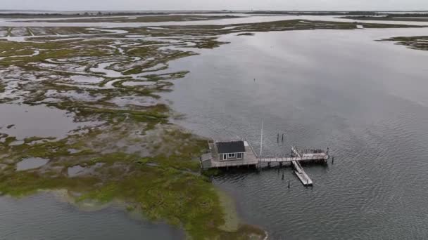Aerial View Salt Marshes Hempstead Cloudy Day Drone Camera Truck — Stock Video