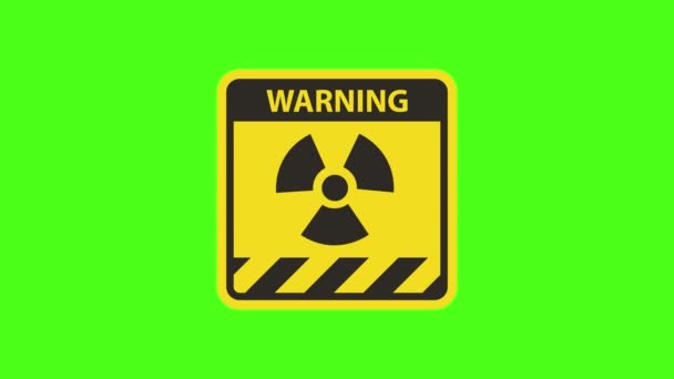 Radyasyon Tehlike Uyarı Animasyon Meydanı Siyah Sarı Şaretli Yeşil Ekranda — Stok video