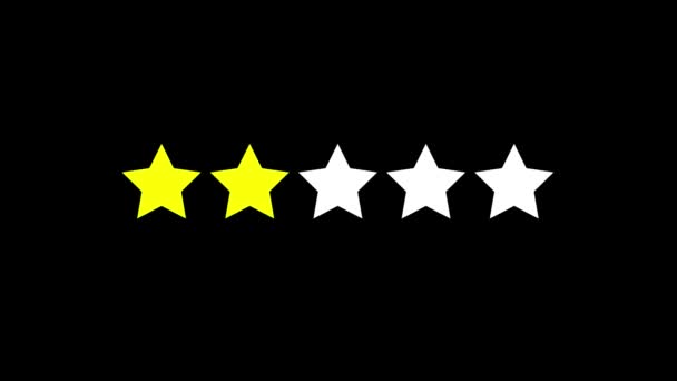 評価アニメーション5黄色の星 ゲームの成果 ウェブサイトの仕事の従業員についての高い顧客評価 5から1までの黄金の星の評価スコア 4Kビデオ — ストック動画