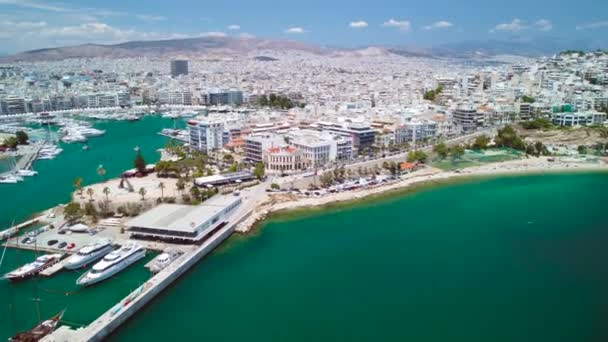 Drone Aerial View Harbour Piraeus Athene Griekenland Tijdens Zomer Met — Stockvideo