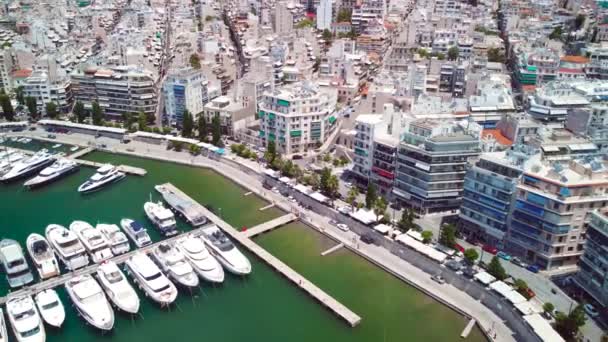 Aerial Drone View Piraeus Greece Harbour Port Yachts Σκάφη Real — Αρχείο Βίντεο