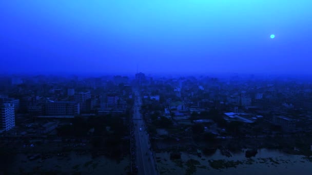 Nocny Widok Lotu Ptaka Opuszczonych Miejskich Przedmieść Apokalipsy Błękitne Niebo — Wideo stockowe