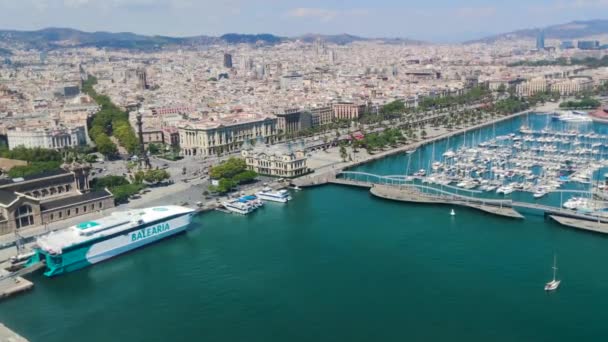 バルセロナ市にはダルセナ国立ドックポートとクルーズ船ターミナルがあります 静的な空中ビュー — ストック動画