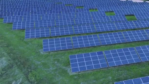 Paneles Solares Sobrevuelo Drones Aéreos Campo Hierba — Vídeos de Stock