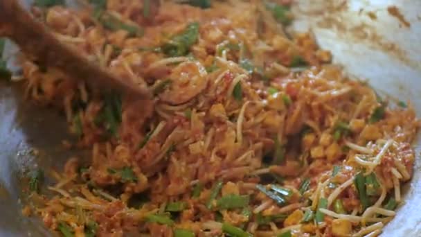 Pov Při Vaření Smažené Pad Thai Kuchyni Slavné Pouliční Jídlo — Stock video