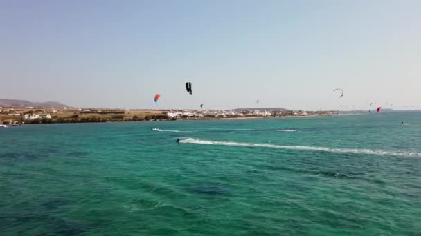 Detailní Záběr Záběr Jednotlivců Kitesurfing Coast Greece — Stock video