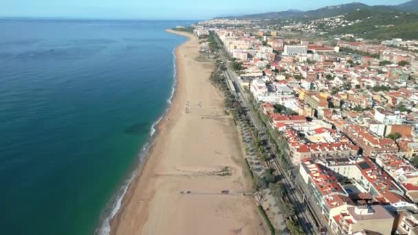 Aerial Image Malgrat Mar Beach Province Barcelona Beach People Transparent — Stock Video