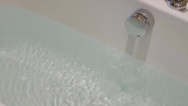 Running Water Flows Tap White Sink — Stock Video