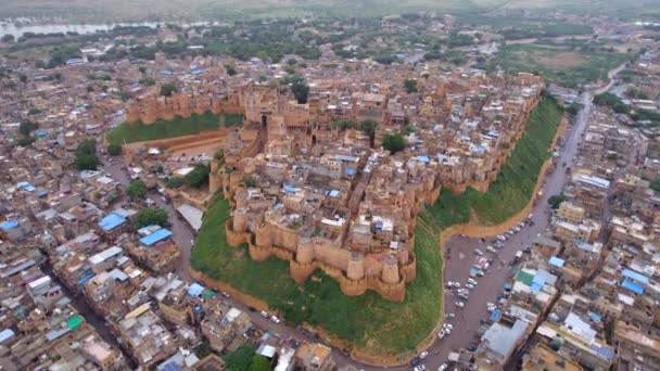 Vista Aérea Del Fuerte Jaisalmer Rajasthan Dolly Adelante — Vídeo de stock