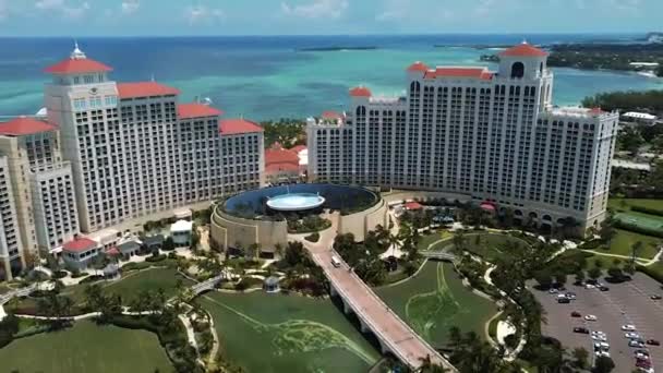 Drone Imágenes Aéreas Bahamas Resort Lujo Grand Hyatt Baha Mar — Vídeos de Stock