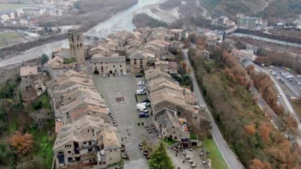 Tiro Aéreo Sobre Cidade Ainsa Onde Você Pode Ver Sua — Vídeo de Stock