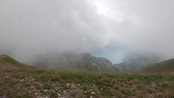霧の日にロソルコグ列車からブリエンツ湖 スイスの高山風景 — ストック動画