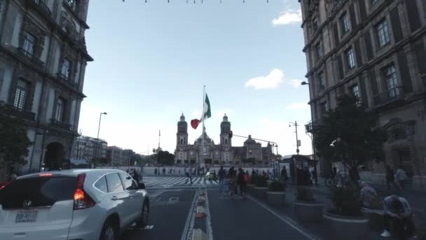 Metropolitan Katedrali Giden Yol Mexico City Cdmx Arabaları Central Avenue — Stok video