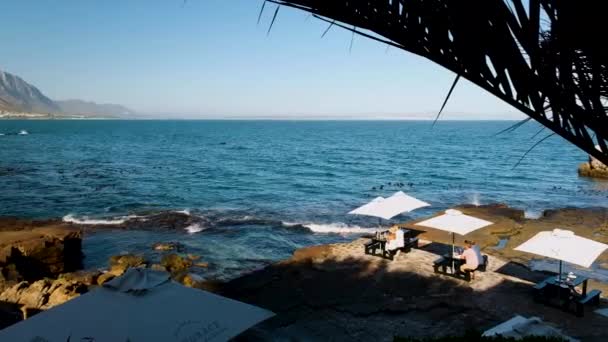 Turistas Restaurante Cueva Bientang Las Rocas Observación Ballenas Hermanus — Vídeo de stock