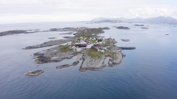 High Areal Shot Orbiting Small Settlement Nordic Island Clockwise — Stock Video