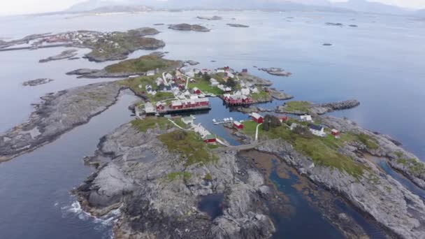 High Areal Shot Orbiting Small Settlement Nordic Island Closer Counterclockwise — Stock Video