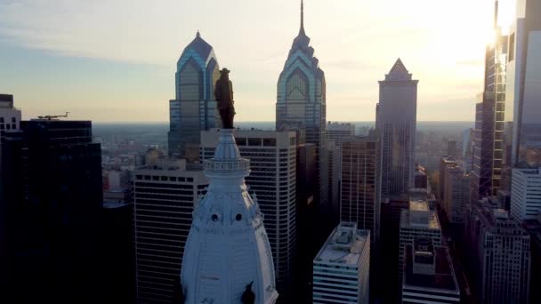 Philadelphia Downtown Skyline Panorama Apus Soare — Videoclip de stoc