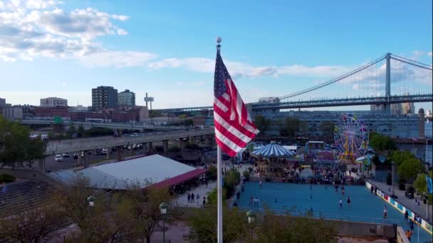 American Flag Proudly Flatters Wind Philadelphia — Stock Video