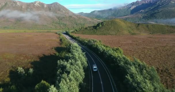 Une Grande Camionnette Blanche Descend Route Sur Côte Ouest Tasmanie — Video