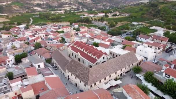 Imágenes Aéreas Drones Del Tradicional Pueblo Rural Omodos Limassol Chipre — Vídeos de Stock