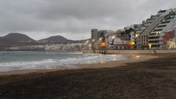 Foto Panorámica Amanecer Playa Las Canteras Situada Ciudad Las Palmas — Vídeos de Stock